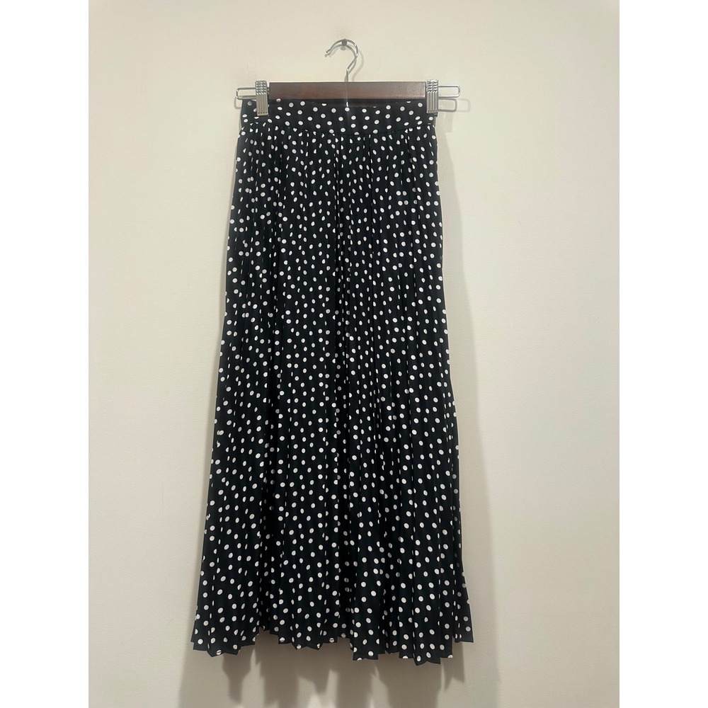 White House Black Market Millie Dot Pleated Midi Skirt Black White XXSP NWT